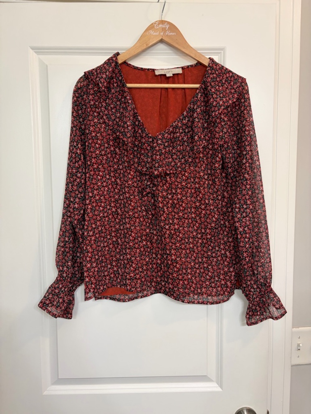 LOFT Floral V-Neck Long-Sleeve Blouse